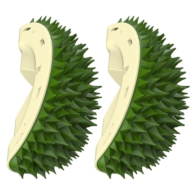 BestAlice 2 Pack Cat Self Groomer, Cute Durian Shape Wall Mounted Dog Cat Corner Scratcher, Wall Corner Groomers Brush Cat Massage Combs, Self-adhesive Cat Scratcher Pet Grooming Supply (Green)