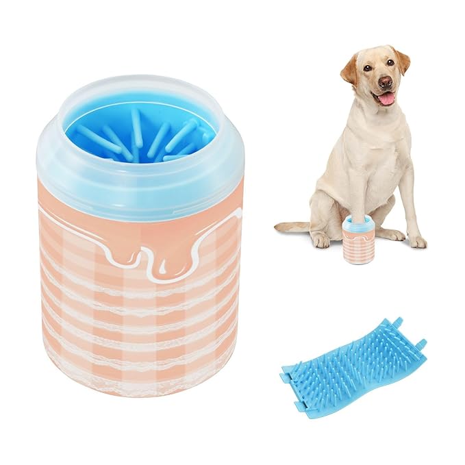 Orange Lolita Lace Plaid Portable Paw Cleaner Cup Silicone Brush Soft Pets Grooming Supplies for Cats Dogs