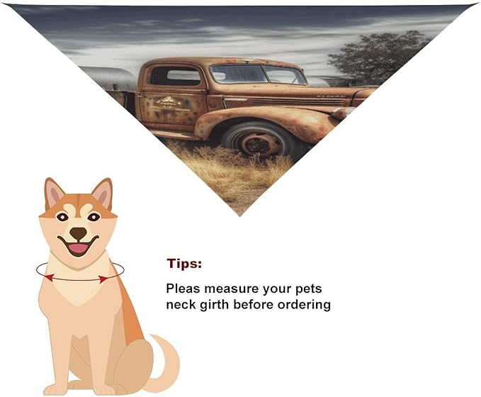 Dog Bandana Spring Pet Scarf Adjustable Triangle Old Truck Car Printing Dog Bib Washable Polyester Puppy Bandana for Small Medium Large Dogs Cat Birthday Party Supplies