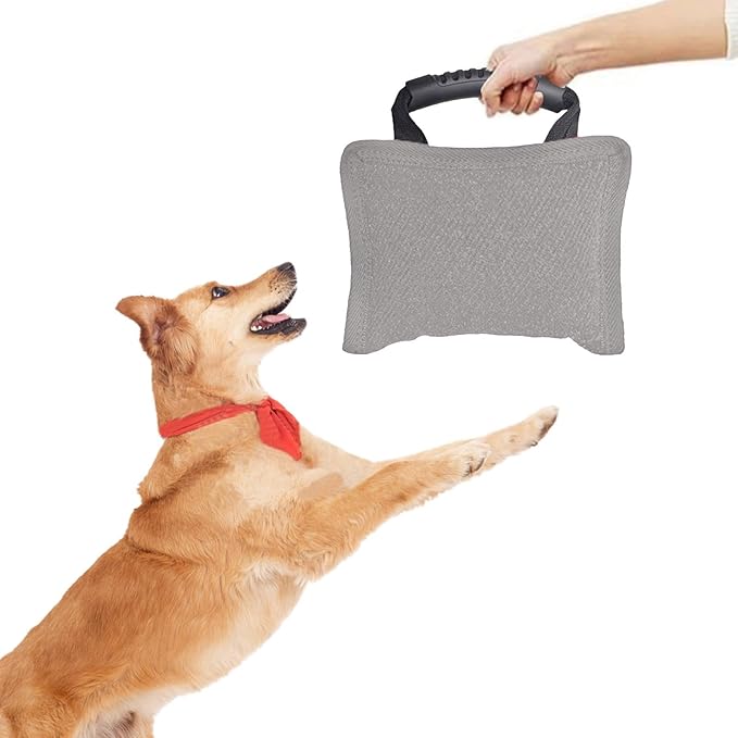 Baoblaze Dog Bite Pillow Tough Tug Toy Practical Portable Outdoor Pet Supplies for Small and Medium Sized Dogs Biting Pad with Handle, Gray