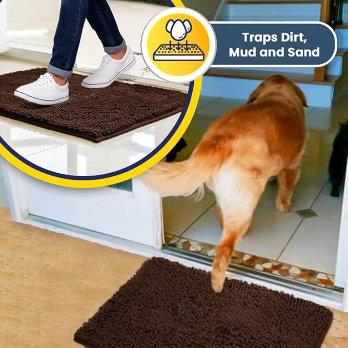 Muddy Mat® | Super Absorbent Door Mat Indoor, Microfiber Quick Dry Chenille Entryway Rug, Non-Slip Front Door Mat, Indoor Mats for Entryway, Machine Washable Pet Rug, Brown 24"x72"