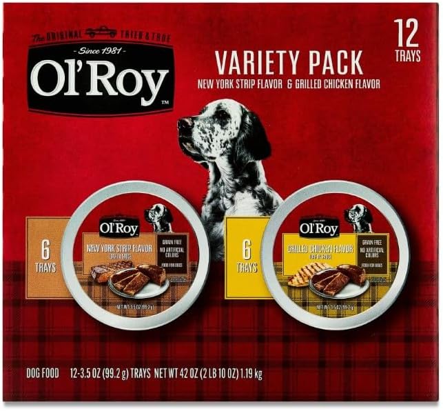 Ol's~Roys Grain-Free Wet Dog Food Variety Pack ~ (24 Count) ~ (3.5 Oz Cups) ~ New York Strip & Grilled Chicken Flavor, No Corn Wheat or Soy, All Natural, No Artificial Colors or Flavors, Daily Feeding