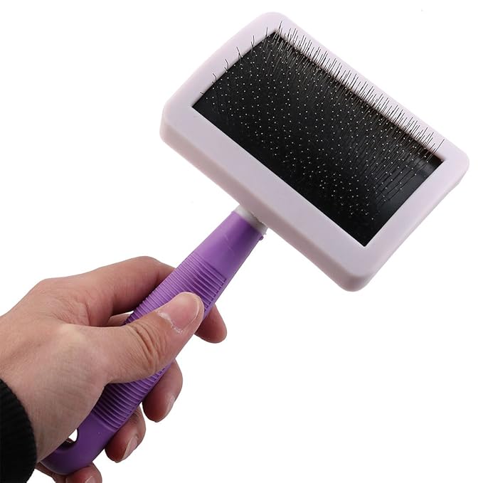 Pet Dog Cat Bristles Grooming Brush w/Purple Handle