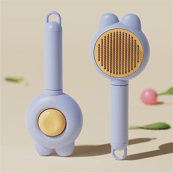 Cat Grooming Comb Set - Self-Cleaning Rabbit Ear Pet Hair Remover Brush for Cats & Small Animals(Blue)