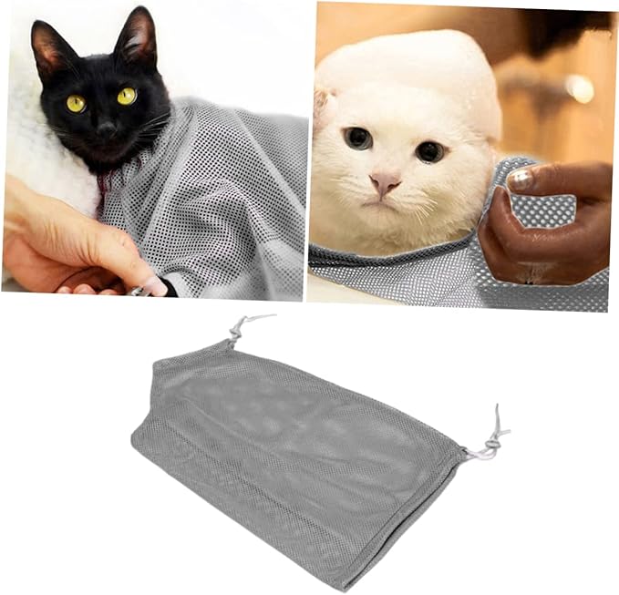 Multi-Function Cat Grooming Bag for Nail Trimming Bathing Feeding Breathable Mesh Pouch for Cats and Kittens Grey for Safe Grooming and Care