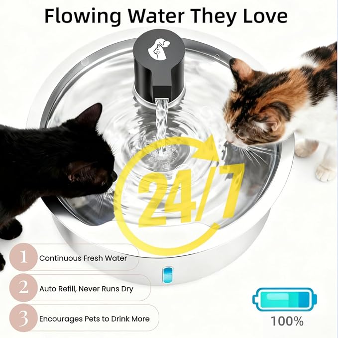 Dog Water Fountain, 8L Stainless Steel Dog Water Fountain for Large Dogs, Dog Water Bowl Dispenser, Super Quiet Pump and Replacement Filters for Cats and Dogs