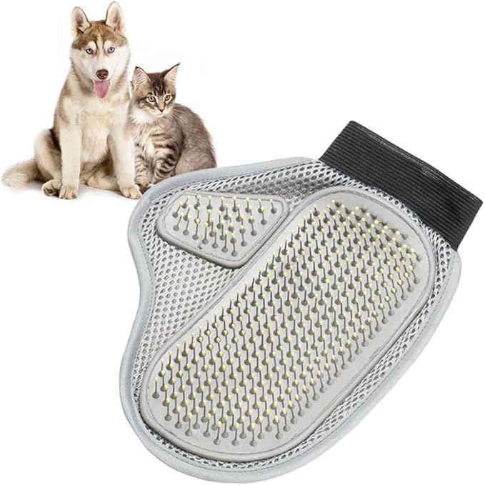 BESTonZON Dog Grooming Glove Dual Sided Rubber Steel Needle Brush for All Types Gentle Deshedding Tool for Cats Rabbits for Daily Grooming Wet Dry Use