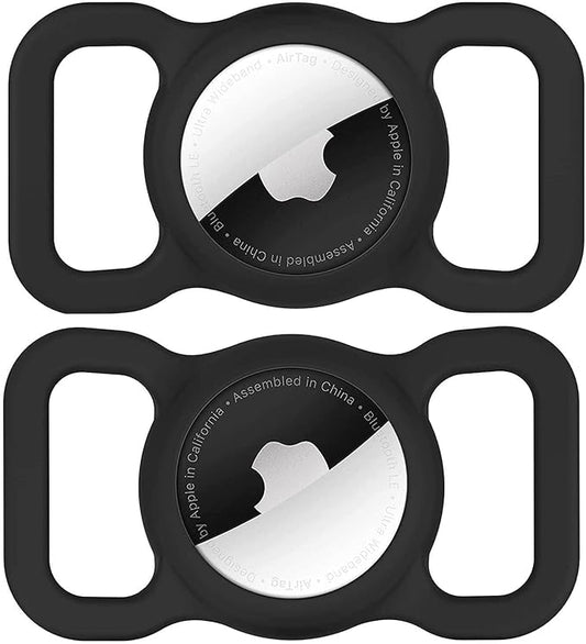 SWINCHO for AirTag Dog Collar Holder [2 Pack] Waterproof High-Strength Elastic Silicone Dog Cat Air Tag Holder (2xBlack)