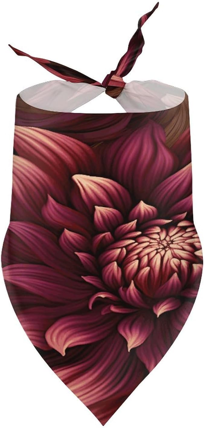 Dog Bandana Spring Pet Scarf Adjustable Triangle Wine Red Artistic Flower Printing Dog Bib Washable Polyester Puppy Bandana for Small Medium Large Dogs Cat Birthday Party Supplies