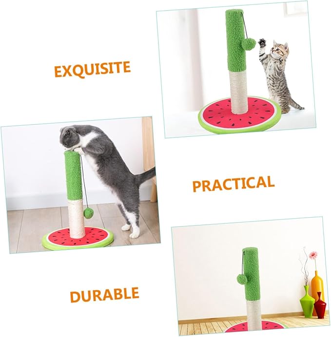 Yardwe Sisal Cat Scratching Post Watermelon Design Cartoon Scratcher Standing Pillar for Indoor Cats and Kittens Interactive Climbing