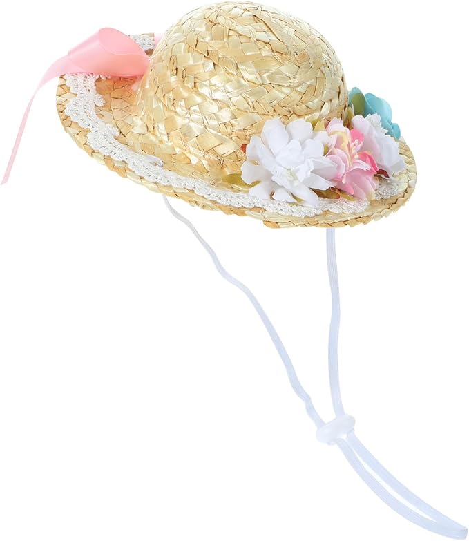 Pet Summer Straw Hat with Bowknot, Wear-Resistant Puppy Cosplay Hat, Decorative Small Size Outdoor Dog Accessory for Photo Props and Pet Supplies