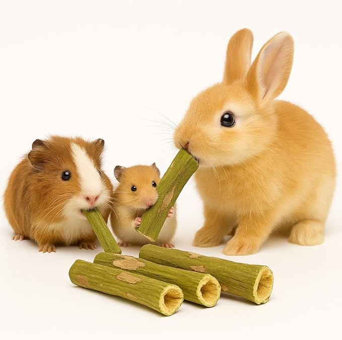 Rabbit Chew Toys – 100% Natural Papaya Branch Sticks for Guinea Pigs, Chinchillas, Small Animals | Safe, Green, High-Fiber Teeth Grinding Treats ((3pc) L:4.3 D:0.79-1.1in)