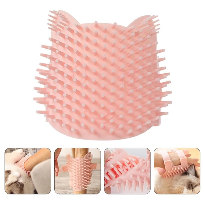 Beaupretty Cat Wall Comb and Silicone Massage Brush, Large Pink Grooming Tool for Indoor Cats, Self-Scratching Pet Shedding and Fur Removal, Wet and Dry Use
