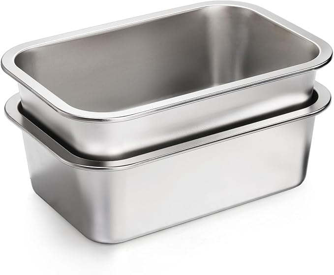 Lawei 2 Pack 1.2 Gallon Stainless Steel Dog Bowls for Large Dogs, Rectangular Metal Dog Water Food Bowl, Large Capacity Pet Food Bowl Water Dish, Indoor and Outdoor Universal Pet Bowl, Easy to Clean