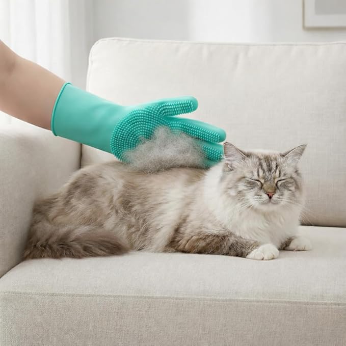 Cat Grooming Gloves for Hair-Removal: Effective at Removing 90% Loose Fur - Keep Home Sofa/Clothes Fur Free Cleaning & Silicone Bristles - Gentle Grooming for Short-long Hair Cats