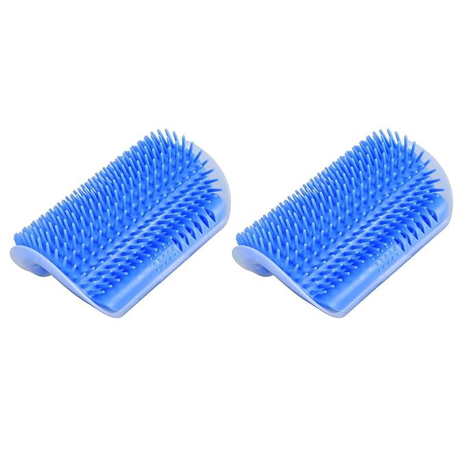 2PCS Self Grooming Cat Brush Interactive Toy Soft Cat Wall Corner Scratcher Massage Combs with Catnip (Blue)