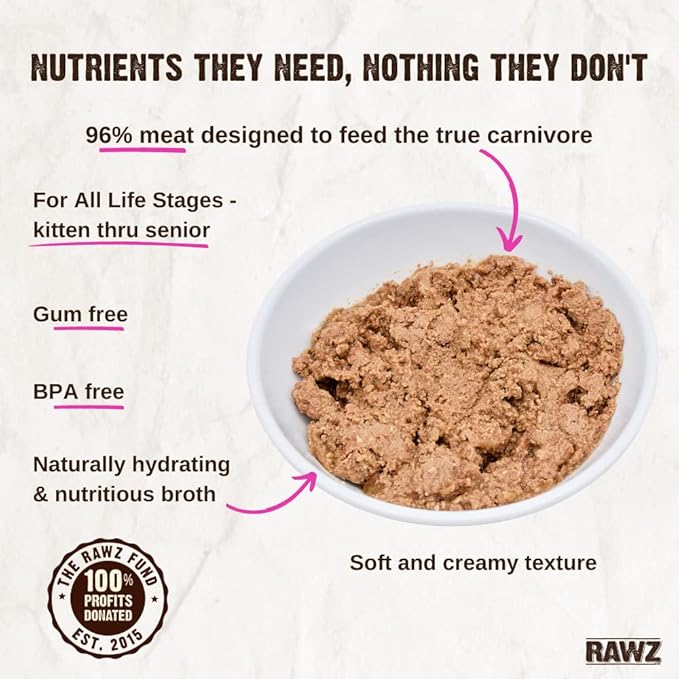 Rawz Natural Premium Pate Canned Cat Wet Food - Made with Real Meat Ingredients No BPA or Gums -3 oz Cans (Case Pack of 18) (Beef)