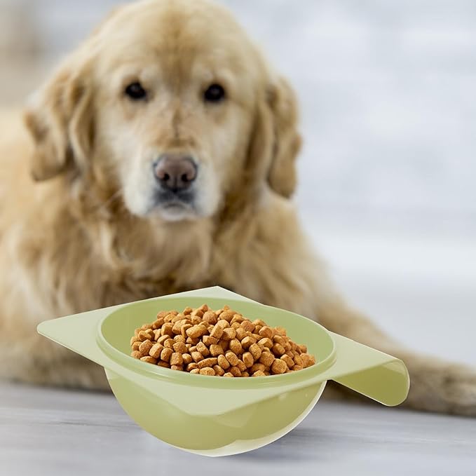 Pet Food Bowl and Water Dish Plastic Puppy Feeder Tilted Neck Protection Single Bowl for Cats and Dogs Household Pet Feeding Supplies Green