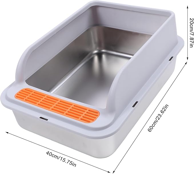 GLOGLOW Open Top Litter Box Tray High Fence Litter Pan Tray Cat Toilet Proof Poop Box, Stainless Steel Cat Litter Box for Kitty Kitten Litter BoxesLitter & Housebreaking (XL) (XL)