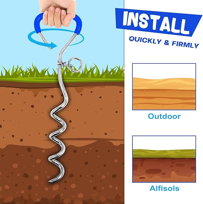 Supet Dog Tie Out Cable and Stake for Yard and Camping, Heavy Duty Stakes and Lead for Large Dogs up to 125lbs, Dog Scew and Tether for Outside (10FT)