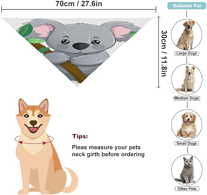 Dog Bandana Spring Pet Scarf Adjustable Triangle Green Leaf Koala Printing Dog Bib Washable Polyester Puppy Bandana for Small Medium Large Dogs Cat Birthday Party Supplies
