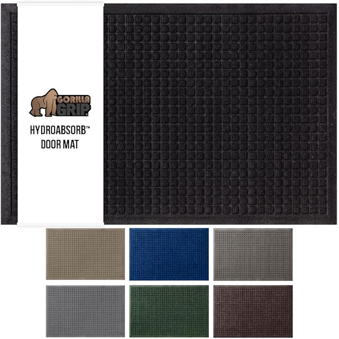 GORILLA GRIP Front Door Mat, 47x35, Indoor Outdoor Ultra Absorbent HydroABSORB Doormat, Absorbs Up to 6 Cups of Water, Stain and Fade Resistant, Rubber Backing Doormats, Captures Dirt, Black