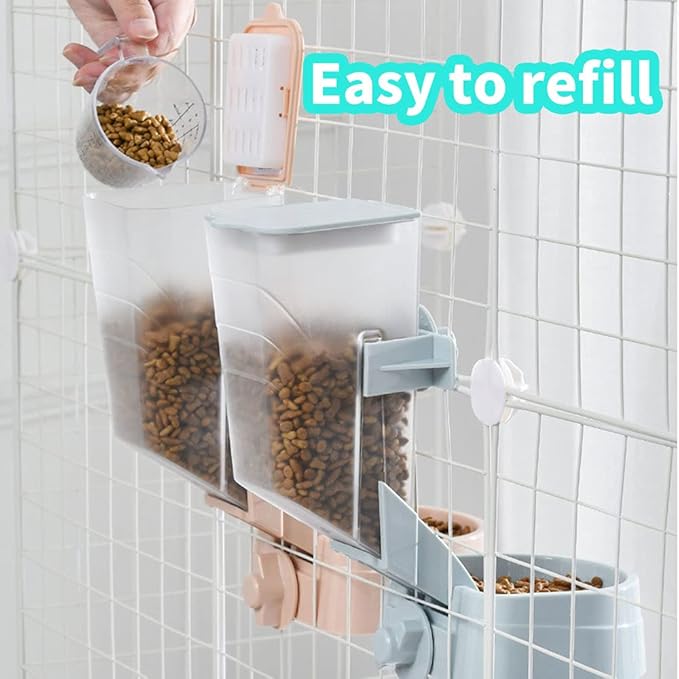 Rabbit Food and Water Bowls Set, Automatic Bunny Feeder Food Dish Small Animal Bin Feeder with Lid for Bunny Cat Ferret Chinchilla Guinea Pig
