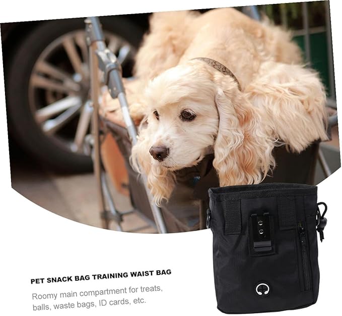 Kichvoe Dog Treat Pouch Portable Training Treat Holder with Waist Belt Black 13x6x18cm Outdoor Snack Bag for Pet Dog Supplies