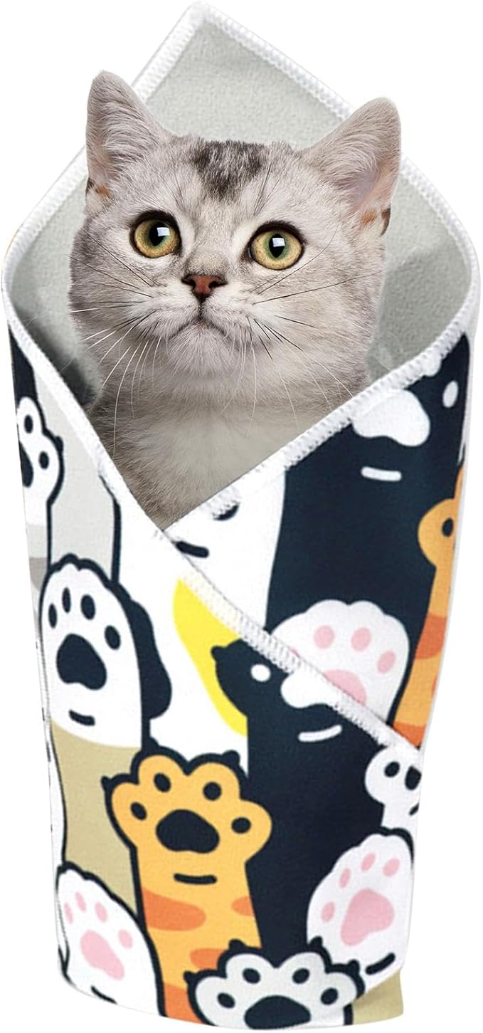 Cat Grooming Wrap - Self-Adhesive Adjustable Fabric Blanket for Cats, Cat Swaddle for Nail Trimming | Cat Burrito Wrap, Multifunctional Anti-Escape Grooming Bag for Nail Clipping and Grooming