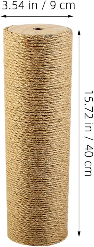 minkissy Wooden Cat Scratch Post with Jute Rope, 9cm Diameter X 40cm Length, Indoor Cat Climbing and Scratching Pole Replacement for Kitten Activity