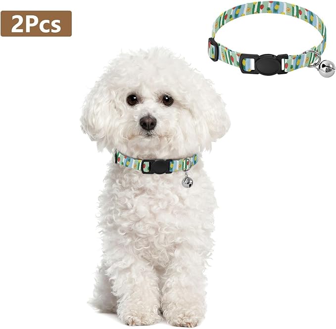 Dog Collar Fruits Stripes Blue Pattern Small Dog Collars Comfortable Puppy Collar Cat Pet Collar for Dogs Cats Pets Supplies 2 Pack