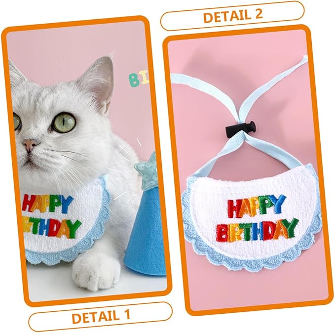 Beaupretty Dog Birthday Hat and Embroidered Bib Set with Blue Star Design, Decorative Party Pet Bandana and Cosplay Hat for Cats and Dogs, Adjustable Party Supplies for Pet Celebrations