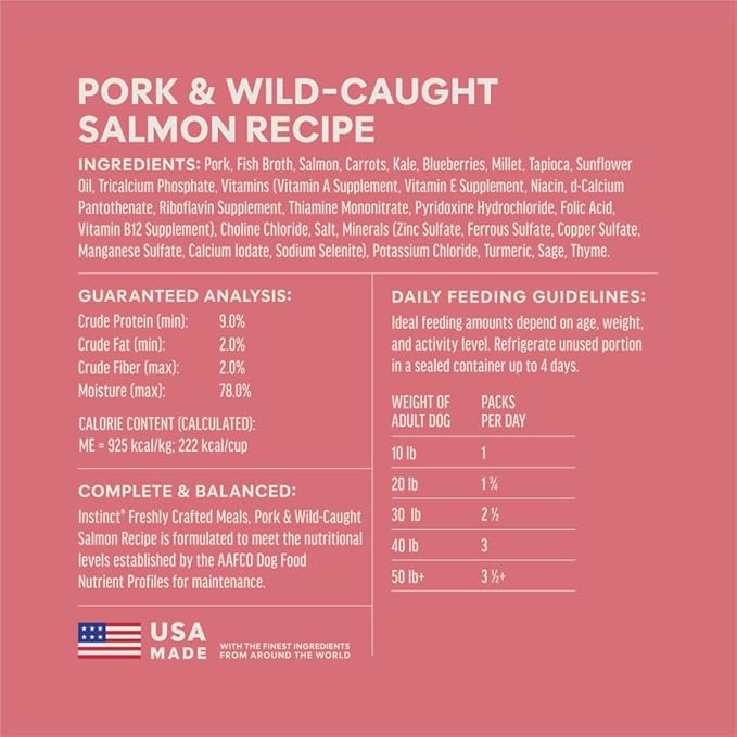 Instinct Freshly Crafted Meals, Dog Wet Food or Topper - Pork & Wild-Caught Salmon, 11 oz. Carton