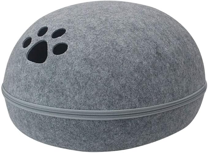 Ultra Soft Material Dog Cat Bed Cave Sleeping Bag Zipper Egg Shape Pet Felt Cloth House Nest Basket for Cats Animals Supplies Washable Pet Bed(Grey,52 * 44 * 30cm)