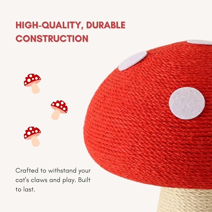 Mushroom Cat Scratching Post - Unique Design, Sisal-Wrapped, Ideal for Medium and Small Cat, Cat Scratcher Cute with 100% Sisal Covered Scratching Post