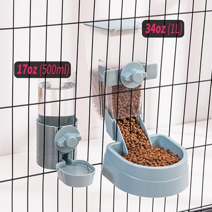 Oncpcare 1L Automatic Rabbit Food Dispenser, Rabbit Food and Water Bowls, Small Pet Feeder with Lid, Great for Rabbits, Ferrets, Cats, Birds