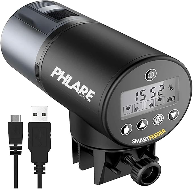 Automatic Fish Feeder for Aquariums - Rechargeable Auto Timer Feeder for Vacation | Fits Flakes & Pellets | 200ml Capacity
