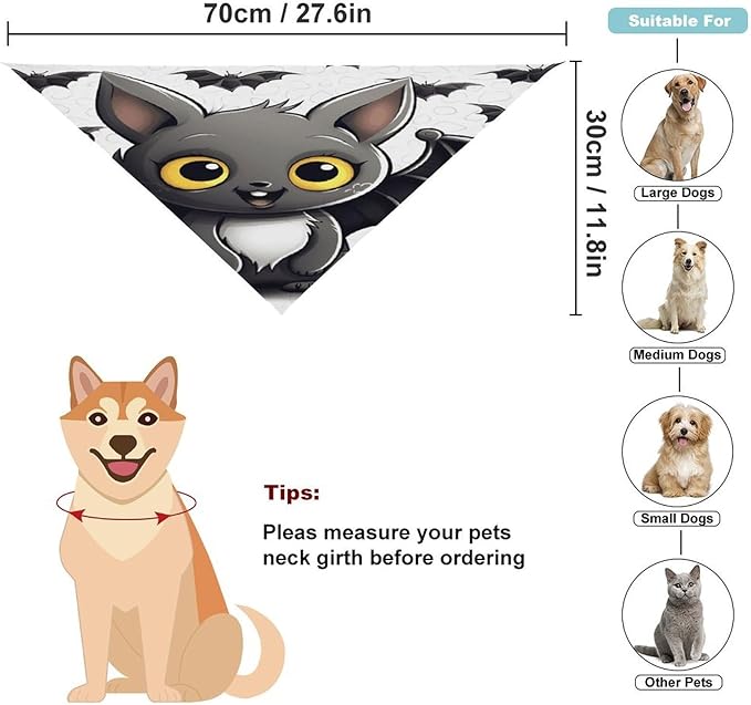 Dog Bandana Spring Pet Scarf Adjustable Triangle Cute Bat Printing Dog Bib Washable Polyester Puppy Bandana for Small Medium Large Dogs Cat Birthday Party Supplies