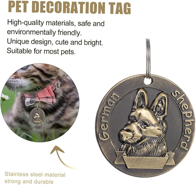 Uonlytech 4pcs Retro Metal Dog Tags Pet Hanging Charms German Shepherd Id Name Tags Vintage Bronze Dog Collar Accessories for Pet Supplies