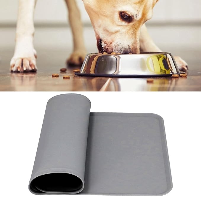 Silicone Non Slip Pet Feeding Bowl Mat for Dogs, Leakproof Dog Placemat for Food and Water, 11.8x18.9in Pet Supplies (Grey)