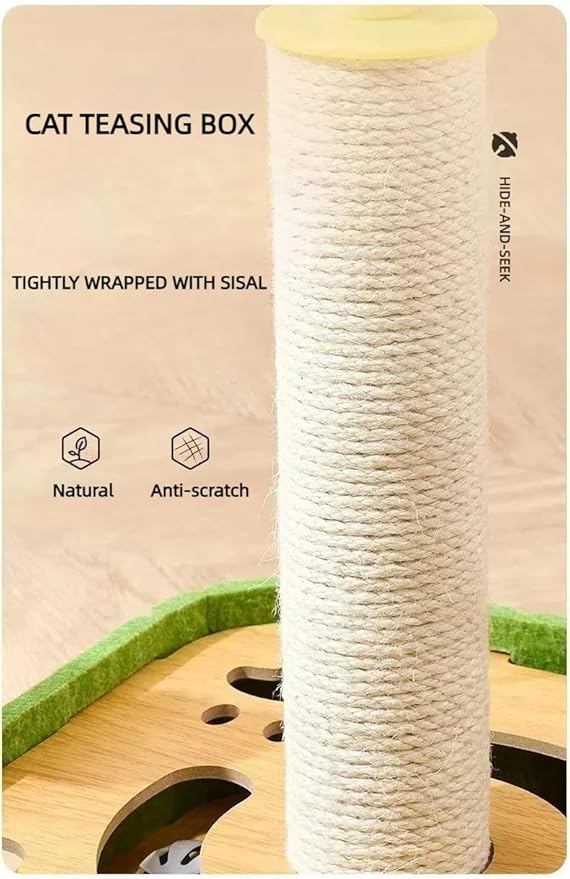 Cat Scratching Post Premium Basics Kitten Scratcher Sisal Scratch Posts with Rotating Teaser Wand, Hanging Balls, Interactive cat Toy Box, 14in for Kittens or Smaller Cats