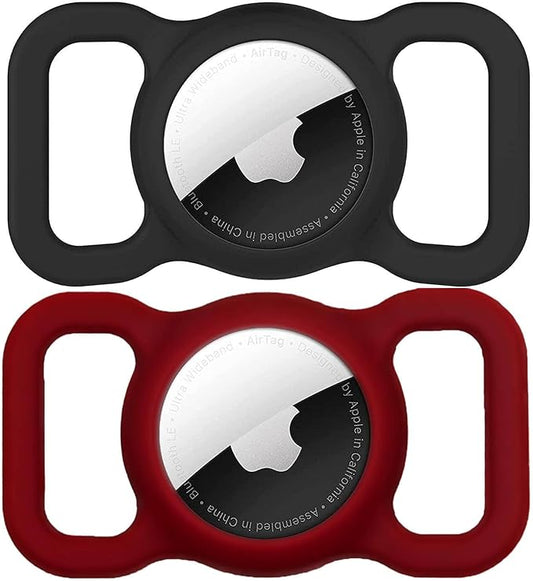 SWINCHO for AirTag Dog Collar Holder [2 Pack] Waterproof High-Strength Elastic Silicone Dog Cat Air Tag Holder(Black&Wine Red)