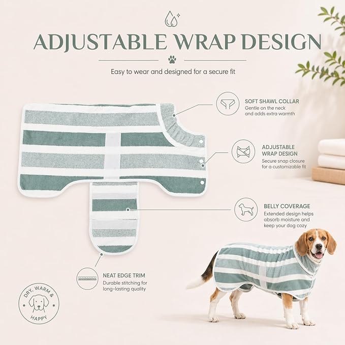 Dog Robe, Towels for Dogs After Bath, Dog Bathrobe for Drying Dogs, Fast Drying Super Absorbent Striped Dog Towel Wrap, Adjustable Warm Pet Bath Supplies (Red, Large)