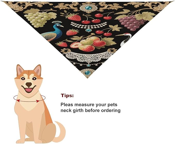 Dog Bandana Spring Pet Scarf Adjustable Triangle Vintage Fruit & Bird Print Printing Dog Bib Washable Polyester Puppy Bandana for Small Medium Large Dogs Cat Birthday Party Supplies