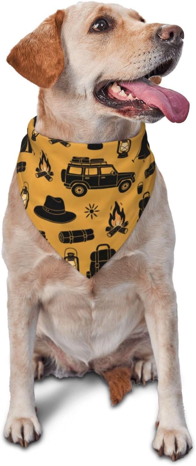 Happy Camper Summer Dog Bandana，Adorable Puppy Accessory for the avid Camper ，Pet Neckerchief for Pets Daily Wear Photo Prop Party Supplies,Funny Cute Dog Bandana (Turmeric)