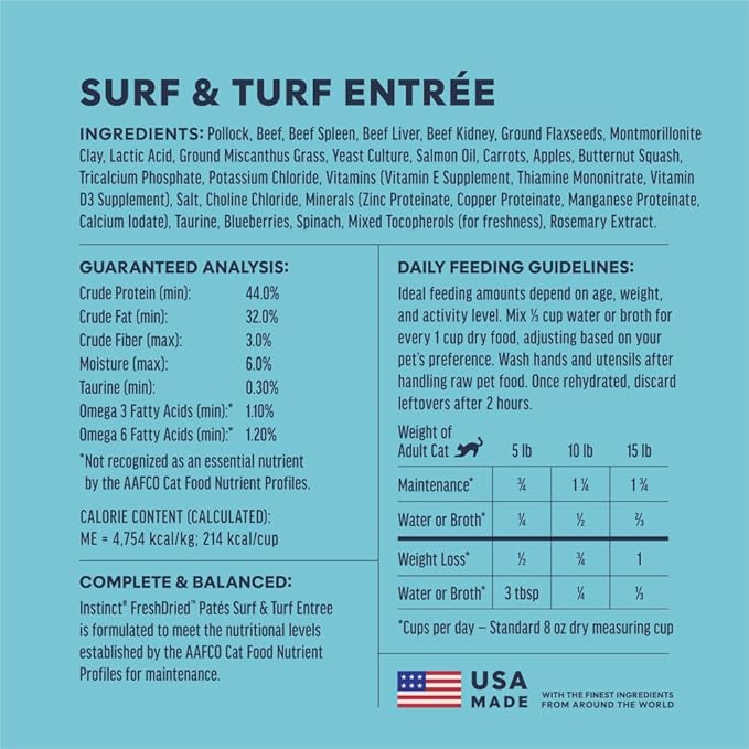 Instinct FreshDried Pates, Freeze Dried Cat Food, Grain Free - Surf & Turf Entrée, 3 oz. Bag