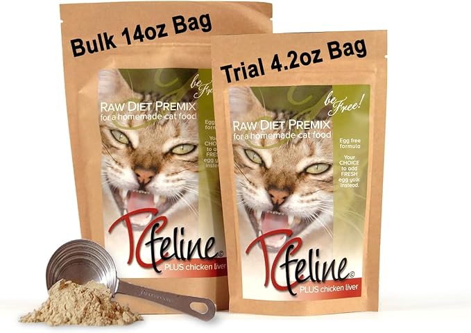TCfeline Raw or Cooked Cat Food - A Premix/Completer/Supplement to Make Homemade Cat Food Diet. All Natural, Grain Free, Human Grade, Species Appropriate (w/Chicken Liver - Trial 4.2 oz)