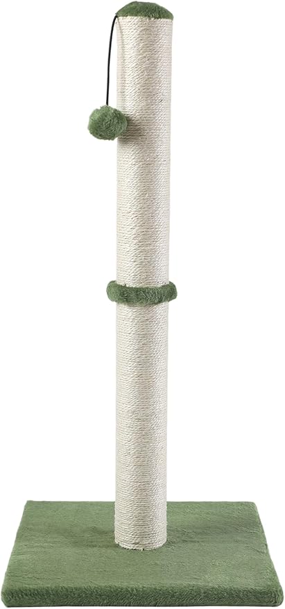 Dimaka Tall Cat Scratching Post, Claw Scratcher with Sisal Rope and Covered with Soft Smooth Plush, Vertical Scratch [Full Strectch] for Standard Size Cats (Green, 34 inches for Large Cats)