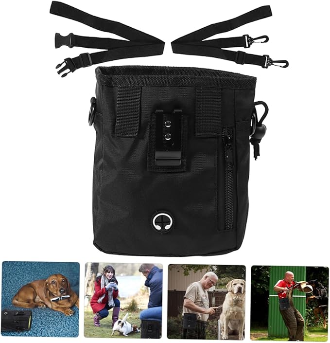 SHOWERORO Dog Treat Training Bag Portable Snack Pouch with Waist Belt 13x6x18cm Black for Outdoor Puppy Walking and Pet Training Supplies