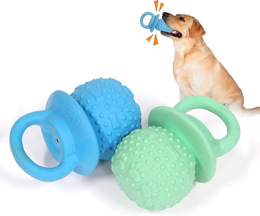 Latex Chew Dog Toys, Novelty Squeaky Pacifier Dog Toys for Teething Puppies, Mild Chewing Small, Medium, Large Dogs, Pet Dogs Supplies Newborn Puppy Gift (2 Pcs, Blue+Green)
